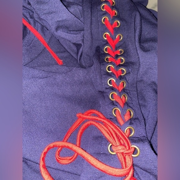 Venus Lace Up Mini Dress Nautical Vacation Boho‎ Fit & Flare Bell Sleeve Women L - Picture 6 of 7